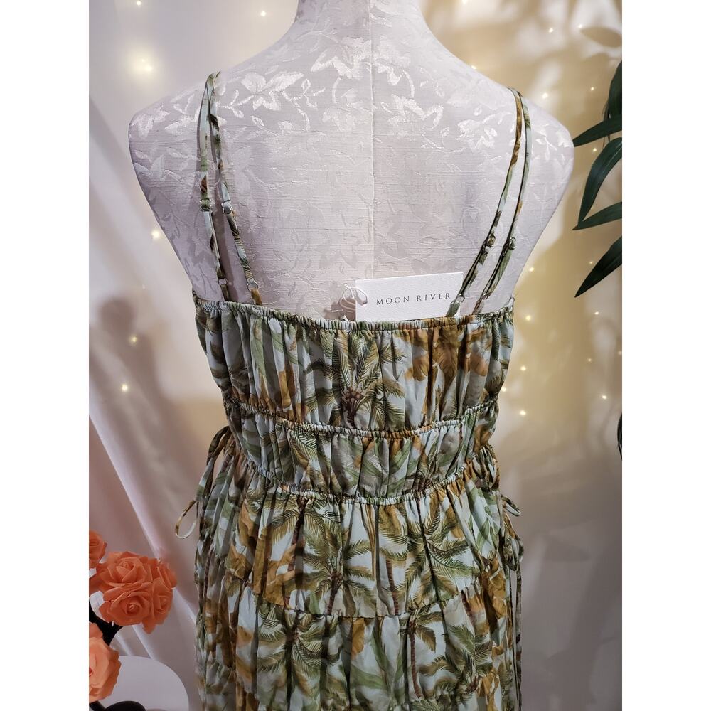 Moon River NWT Tropical Palm Tree Tiered Jungle Midi Dress Size M Hawaiian - Picture 8 of 16